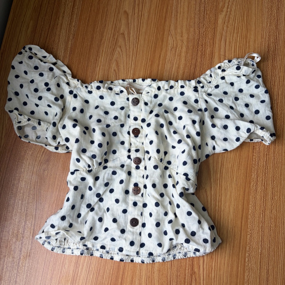 Monteau Cream Polka Dot Button-Front Crop Top